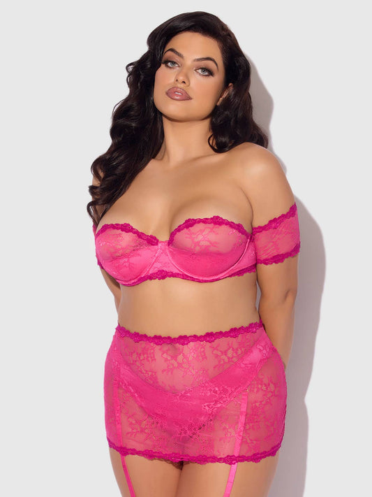 YVONE LACE BRA & SKIRTED GARTER PANTY SET