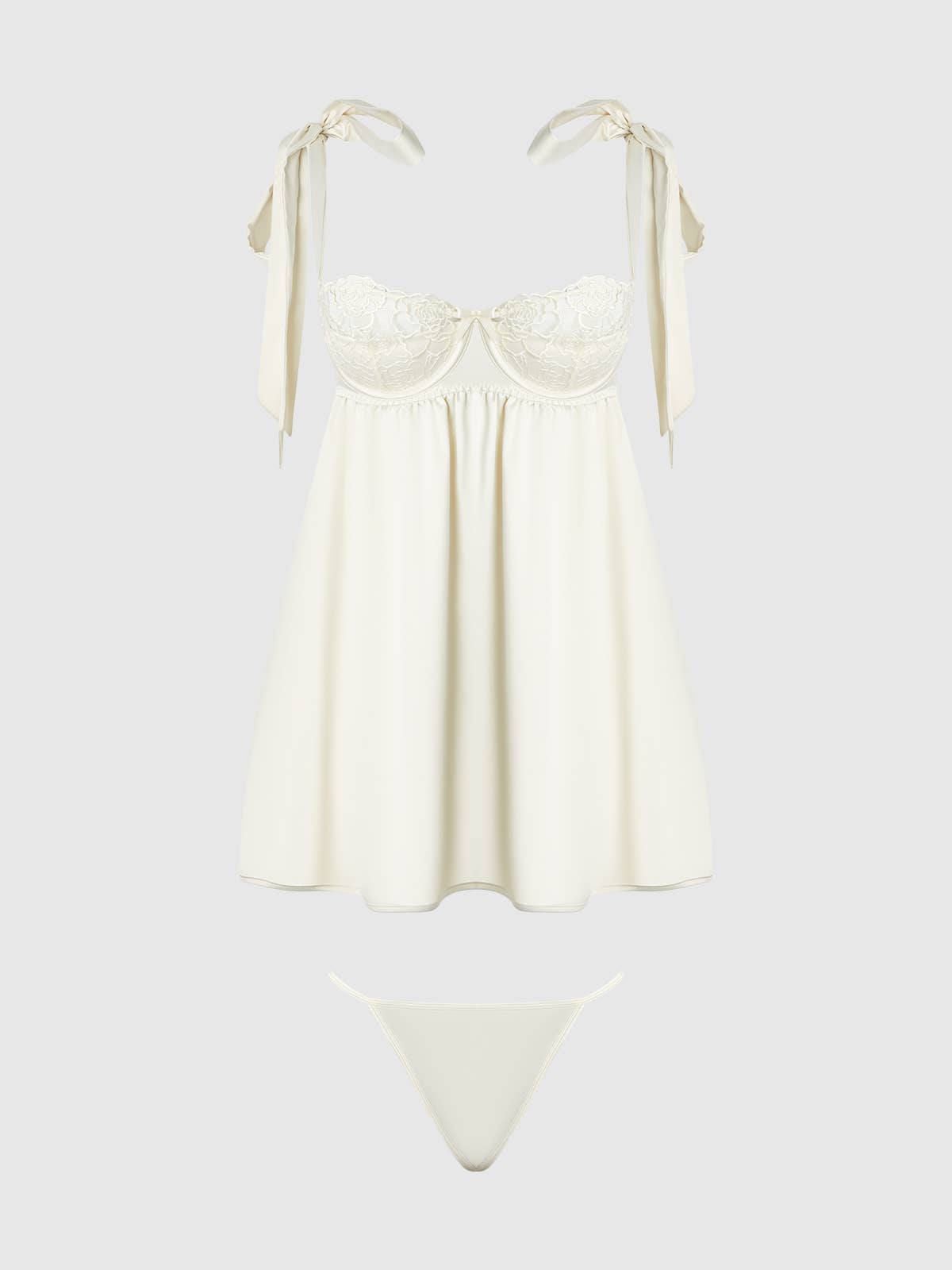 ROSALIE SATIN & EMBROIDERED LACE BABYDOLL & G-STRING SET