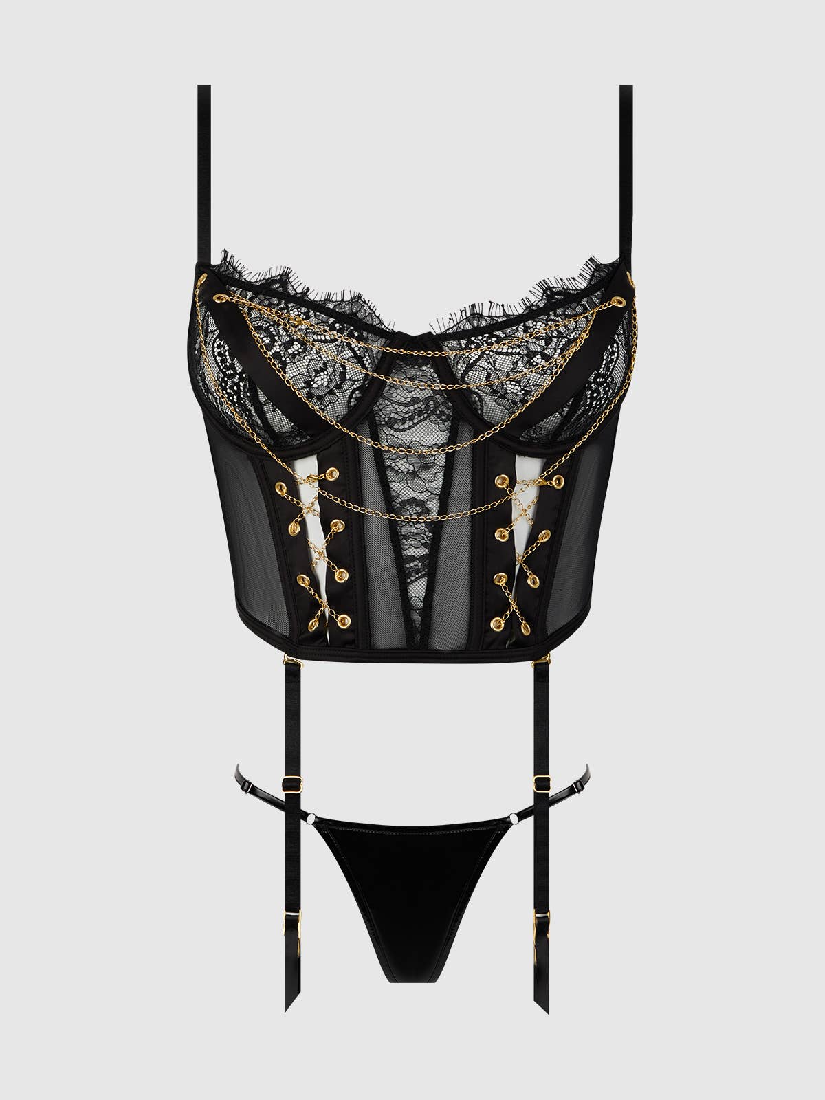 EVE LACE & CHAIN BUSTIER & G-STRING SET